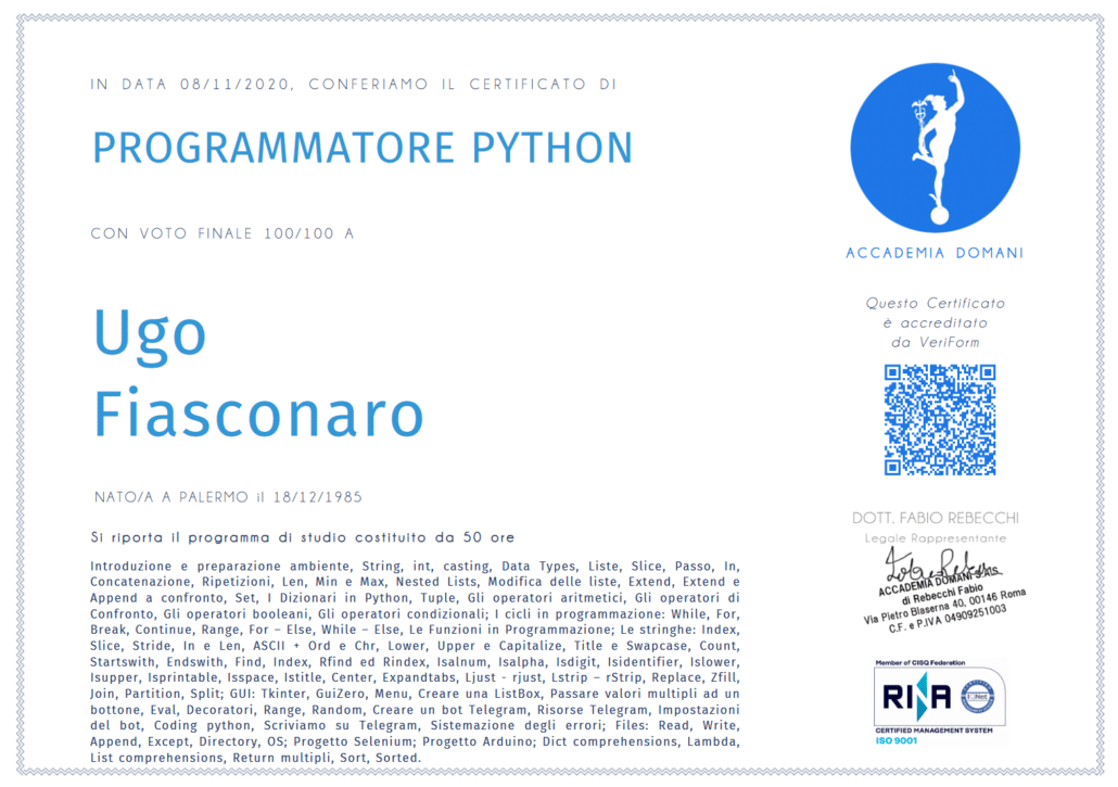 Programmatore python lead Developer python developer RPA programmazione python lead developer RPA